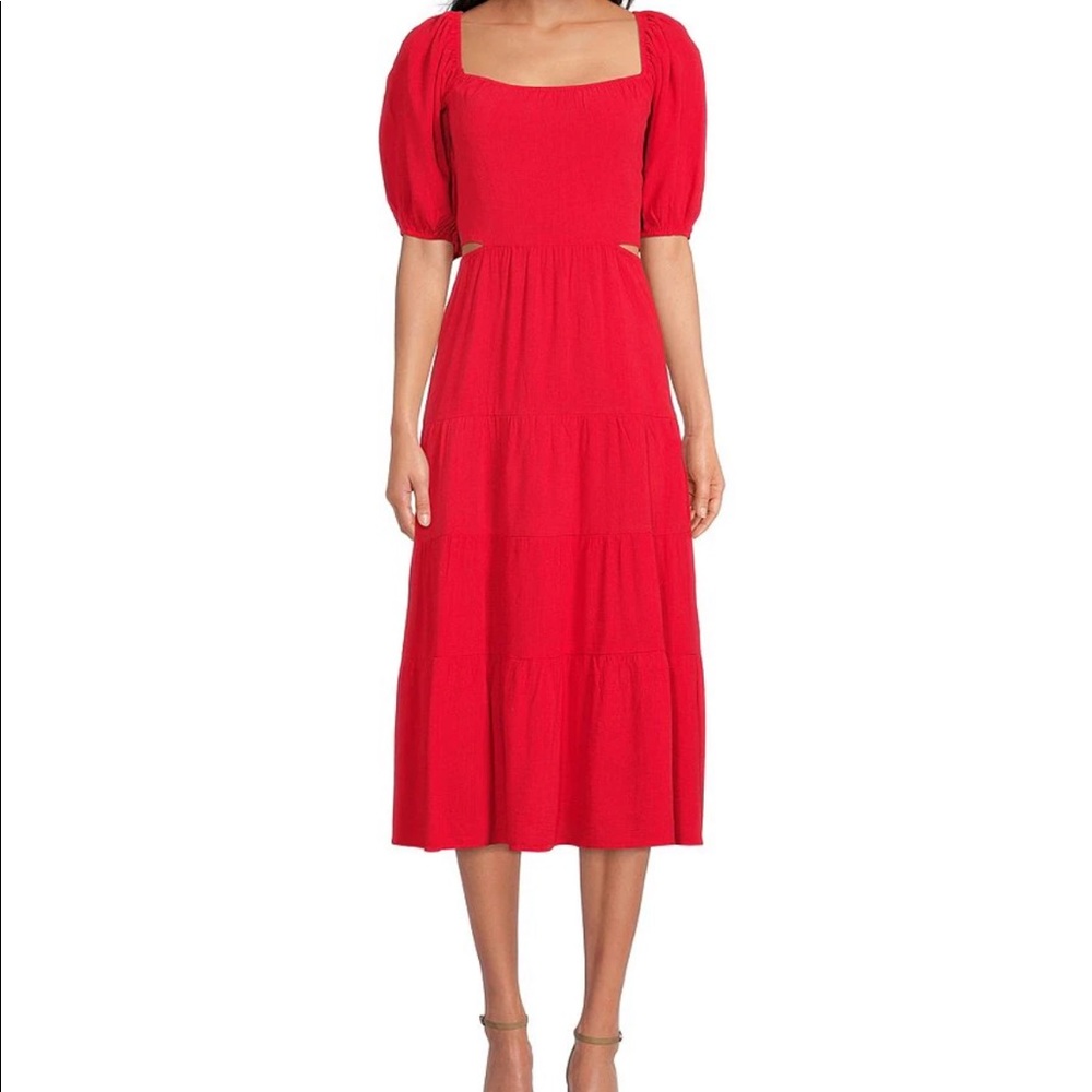 NEVER WORN! Square Neck Short Sleeve Cut-Out Side Waist Back Detail Midi Dress